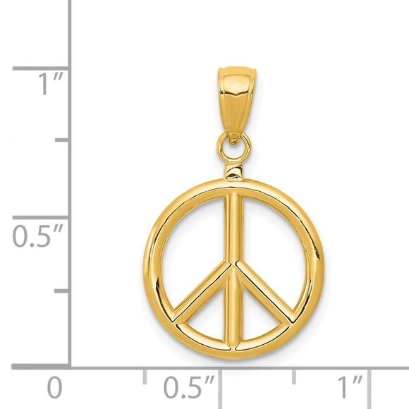 14k Yellow Gold 16mm Polished 3D Peace Sign Pendant - Picture 4 of 5